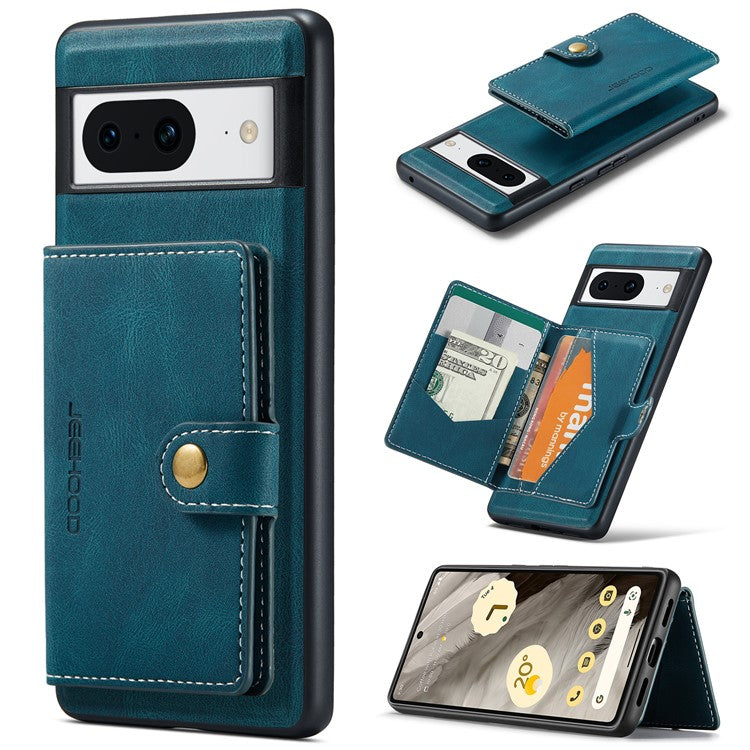 JEEHOOD J01 For Google Pixel 8 Case Vintage Leather Back Phone Cover 2-in-1 Detachable - Blue