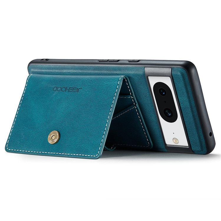 JEEHOOD J01 For Google Pixel 8 Case Vintage Leather Back Phone Cover 2-in-1 Detachable - Blue