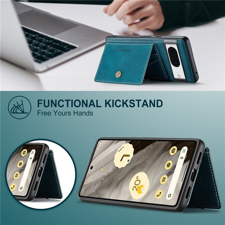 JEEHOOD J01 For Google Pixel 8 Case Vintage Leather Back Phone Cover 2-in-1 Detachable - Blue