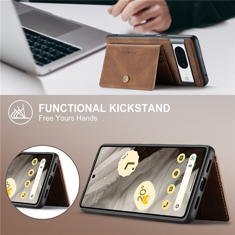 JEEHOOD J01 For Google Pixel 8 Case Vintage Leather Back Phone Cover 2-in-1 Detachable - Brown