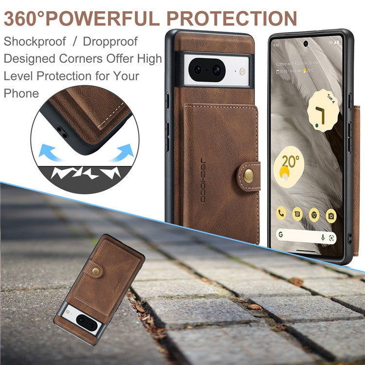 JEEHOOD J01 For Google Pixel 8 Case Vintage Leather Back Phone Cover 2-in-1 Detachable - Brown