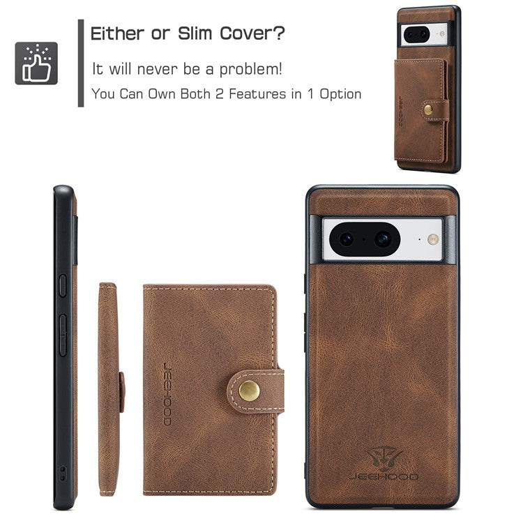 JEEHOOD J01 For Google Pixel 8 Case Vintage Leather Back Phone Cover 2-in-1 Detachable - Brown