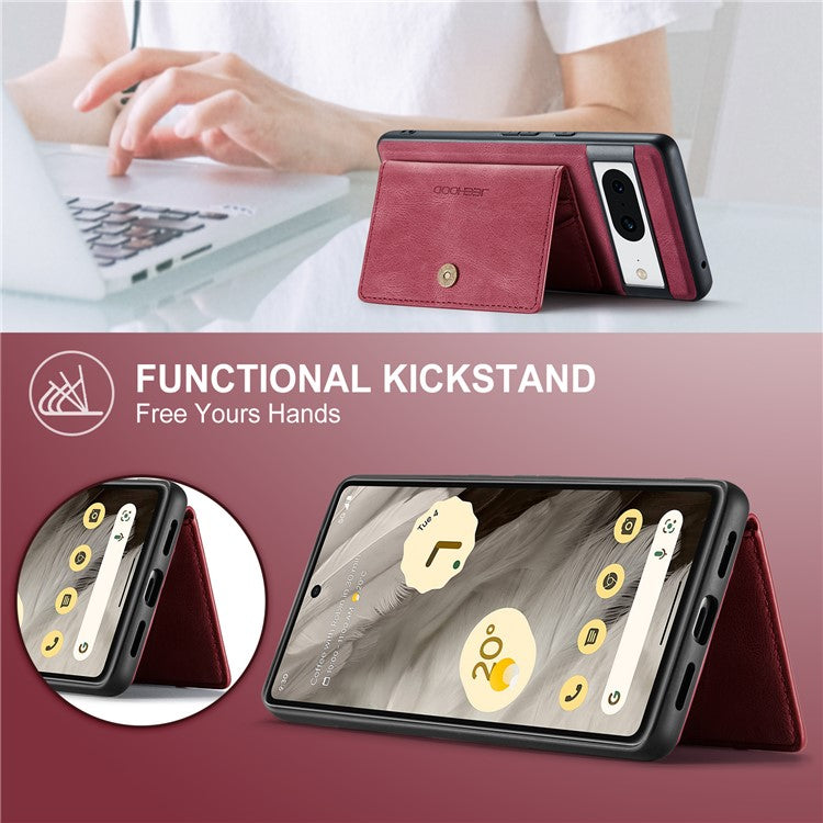 JEEHOOD J01 For Google Pixel 8 Case Vintage Leather Back Phone Cover 2-in-1 Detachable - Red