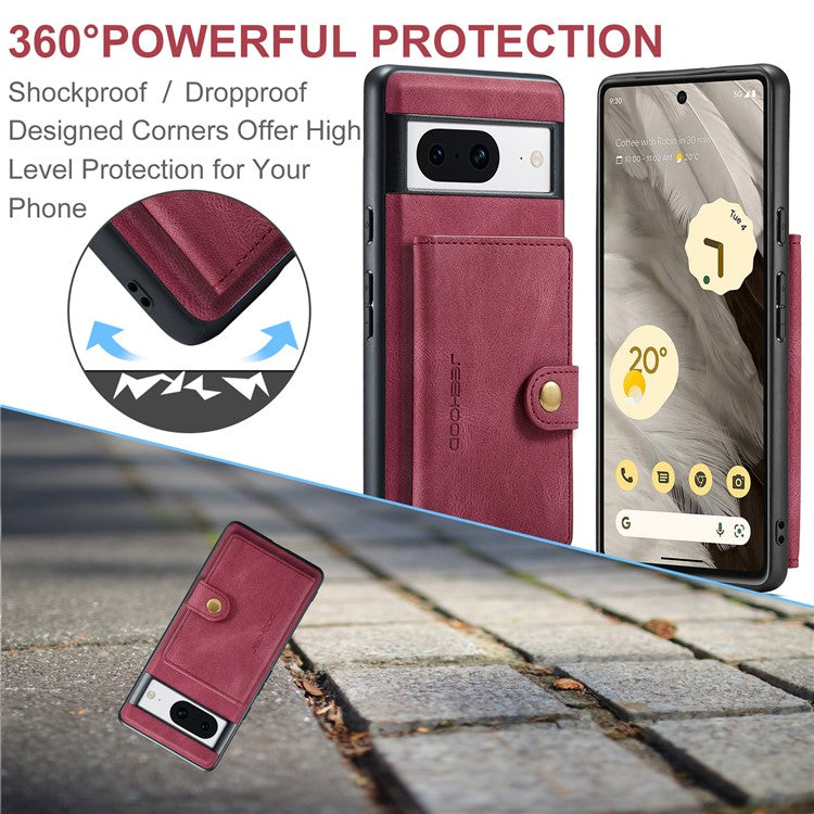 JEEHOOD J01 For Google Pixel 8 Case Vintage Leather Back Phone Cover 2-in-1 Detachable - Red