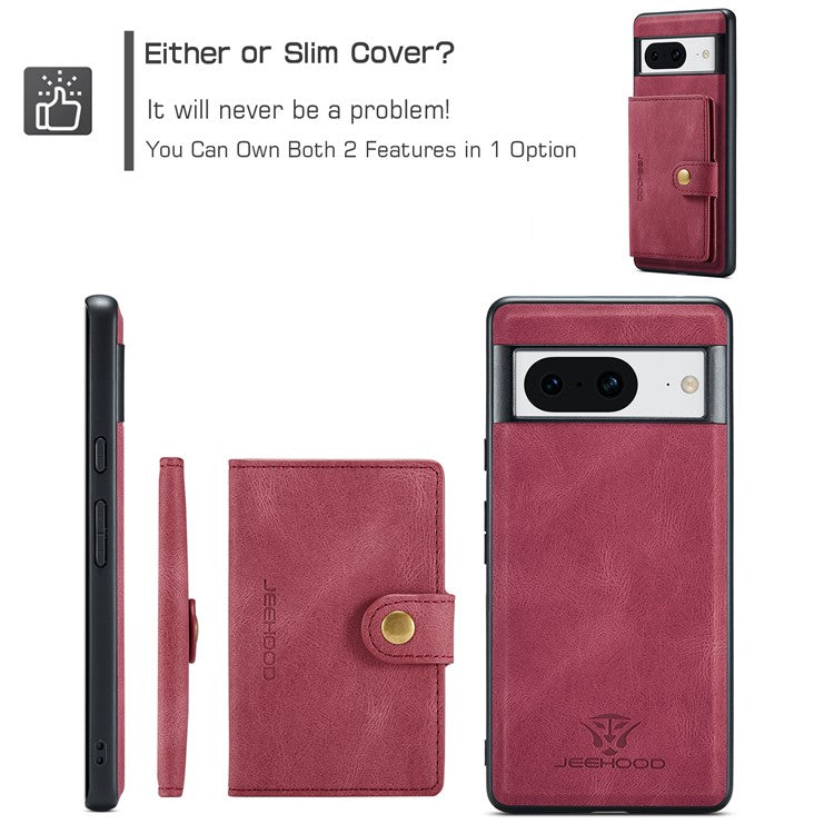 JEEHOOD J01 For Google Pixel 8 Case Vintage Leather Back Phone Cover 2-in-1 Detachable - Red