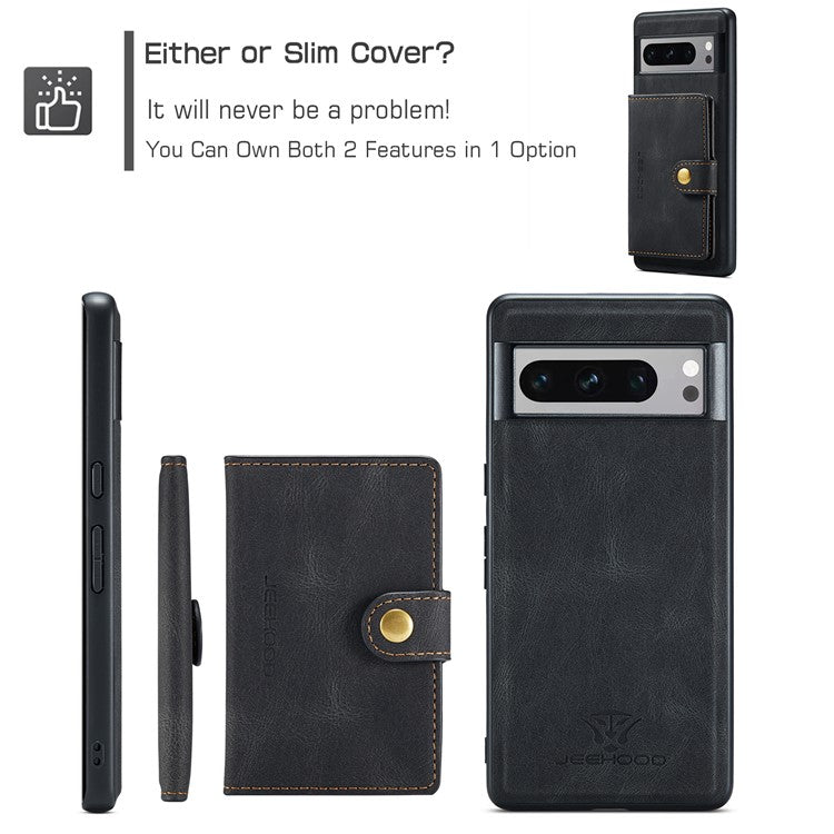JEEHOOD J01 For Google Pixel 8 Pro Case PU Leather Card Bag Detachable 2-in-1 Back Cover - Black