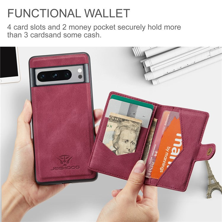 JEEHOOD J01 For Google Pixel 8 Pro Case PU Leather Card Bag Detachable 2-in-1 Back Cover - Red
