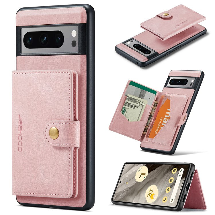 JEEHOOD J01 For Google Pixel 8 Pro Case PU Leather Card Bag Detachable 2-in-1 Back Cover - Pink