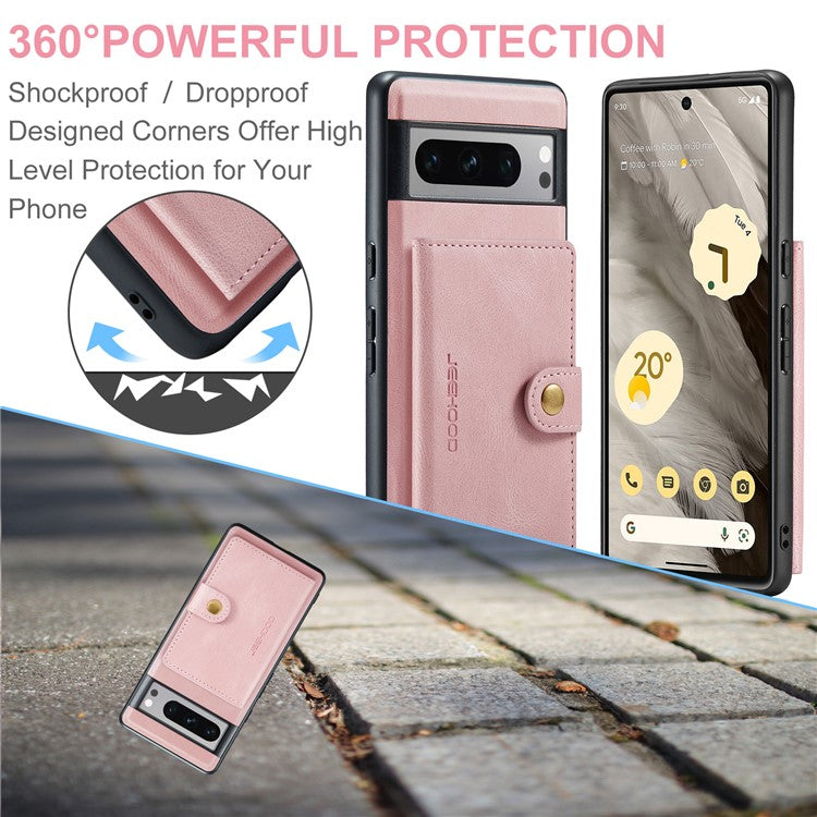 JEEHOOD J01 For Google Pixel 8 Pro Case PU Leather Card Bag Detachable 2-in-1 Back Cover - Pink