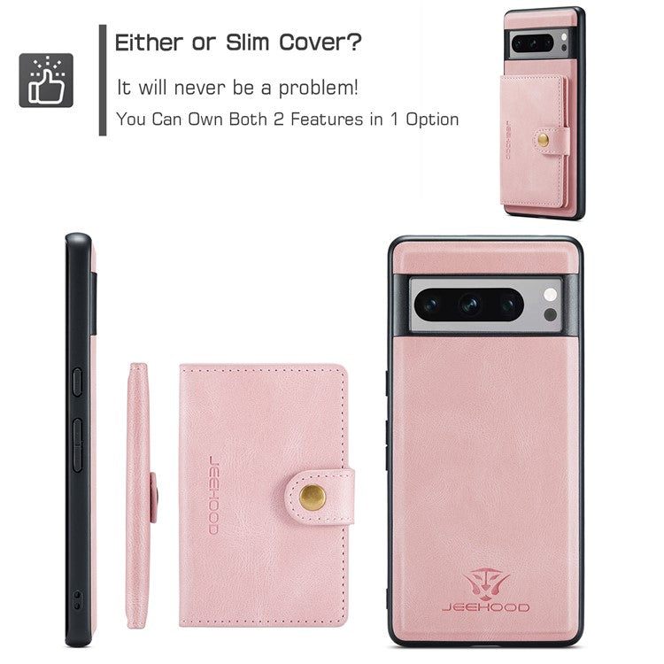 JEEHOOD J01 For Google Pixel 8 Pro Case PU Leather Card Bag Detachable 2-in-1 Back Cover - Pink