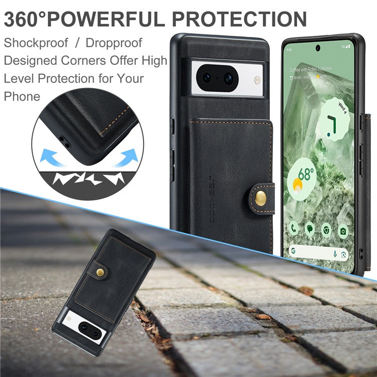 JEEHOOD J01 For Google Pixel 8a Case Leather + TPU Retro Phone Cover Detachable Magnetic Back Card Pocket - Black