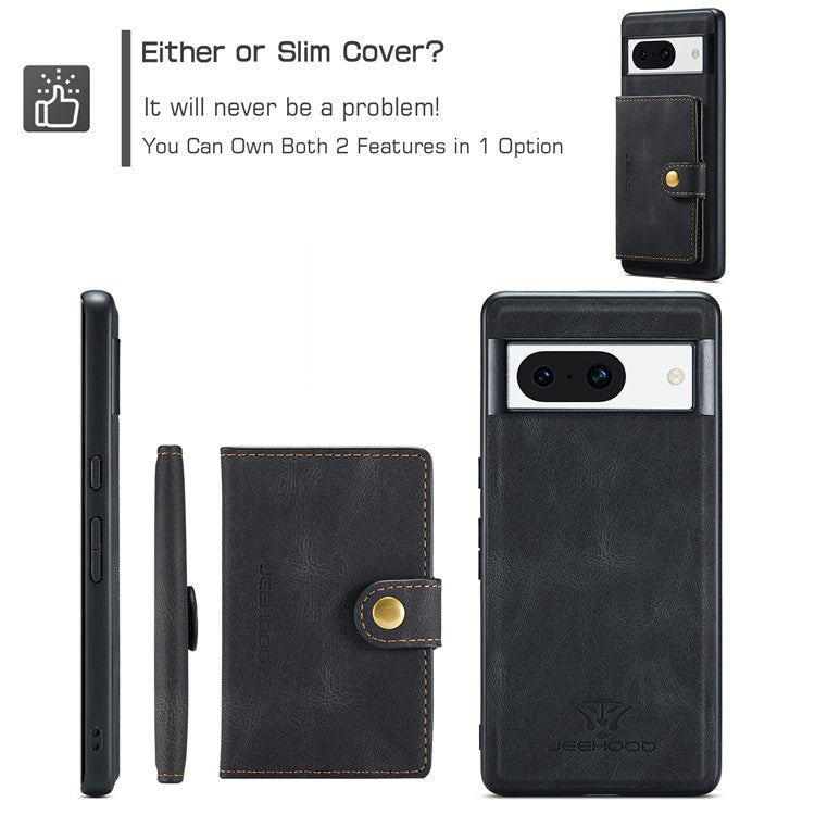 JEEHOOD J01 For Google Pixel 8a Case Leather + TPU Retro Phone Cover Detachable Magnetic Back Card Pocket - Black