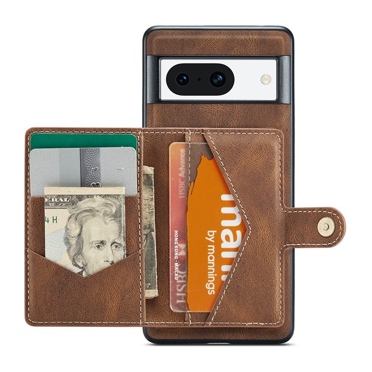 JEEHOOD J01 For Google Pixel 8a Case Leather + TPU Retro Phone Cover Detachable Magnetic Back Card Pocket - Brown