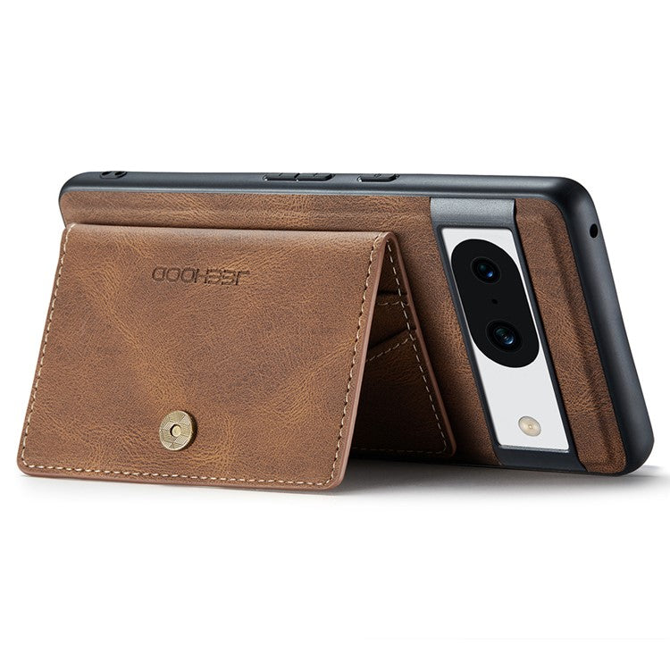 JEEHOOD J01 For Google Pixel 8a Case Leather + TPU Retro Phone Cover Detachable Magnetic Back Card Pocket - Brown