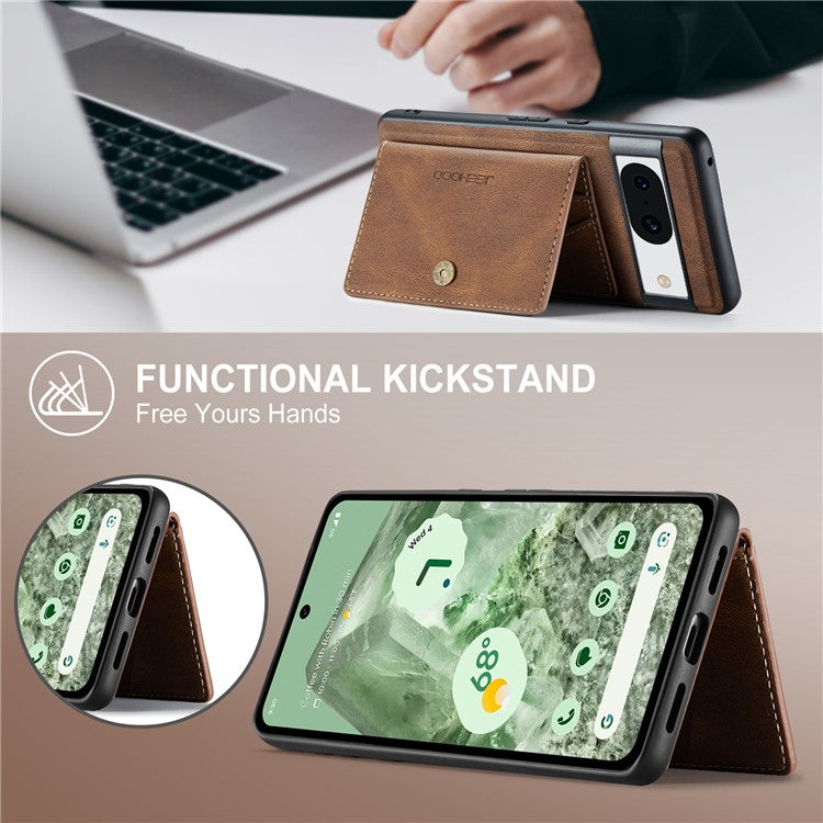 JEEHOOD J01 For Google Pixel 8a Case Leather + TPU Retro Phone Cover Detachable Magnetic Back Card Pocket - Brown