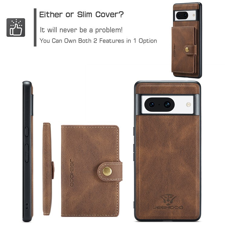 JEEHOOD J01 For Google Pixel 8a Case Leather + TPU Retro Phone Cover Detachable Magnetic Back Card Pocket - Brown