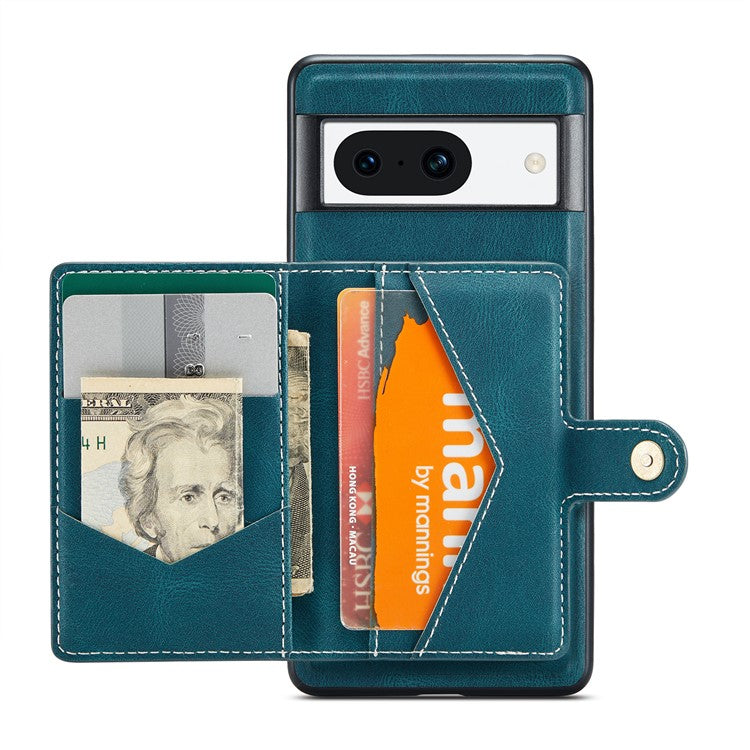 JEEHOOD J01 For Google Pixel 8a Case Leather + TPU Retro Phone Cover Detachable Magnetic Back Card Pocket - Blue