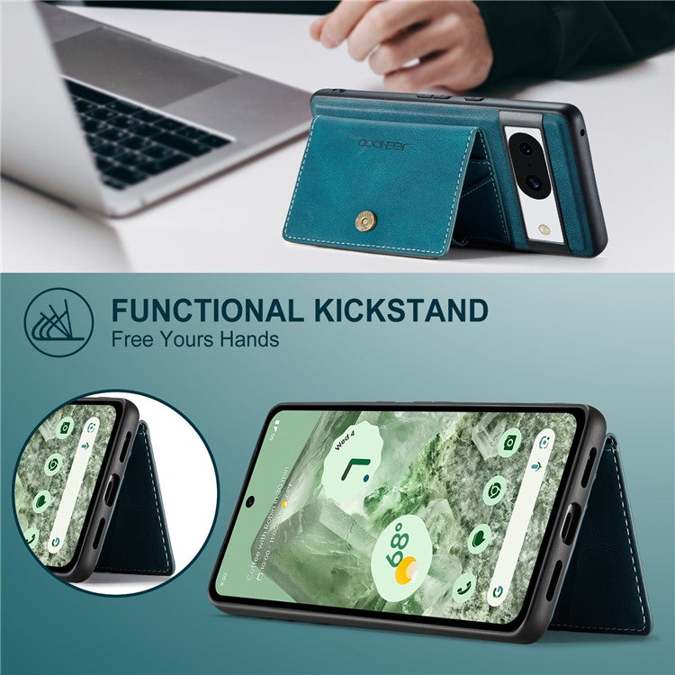 JEEHOOD J01 For Google Pixel 8a Case Leather + TPU Retro Phone Cover Detachable Magnetic Back Card Pocket - Blue