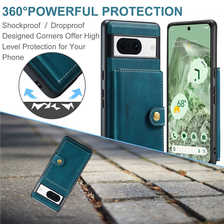 JEEHOOD J01 For Google Pixel 8a Case Leather + TPU Retro Phone Cover Detachable Magnetic Back Card Pocket - Blue