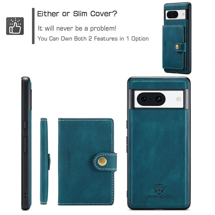JEEHOOD J01 For Google Pixel 8a Case Leather + TPU Retro Phone Cover Detachable Magnetic Back Card Pocket - Blue