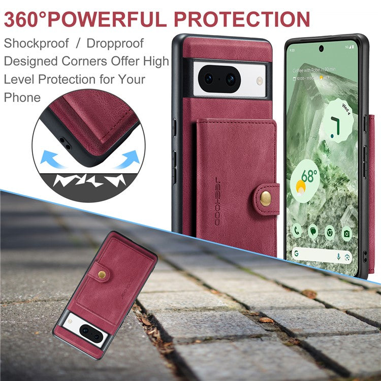 JEEHOOD J01 For Google Pixel 8a Case Leather + TPU Retro Phone Cover Detachable Magnetic Back Card Pocket - Red