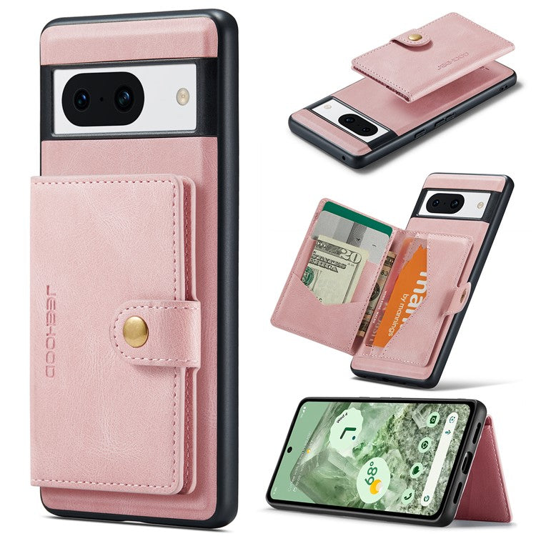 JEEHOOD J01 For Google Pixel 8a Case Leather + TPU Retro Phone Cover Detachable Magnetic Back Card Pocket - Pink