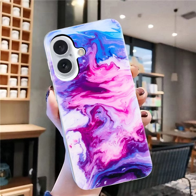 For iPhone 16 Plus Case Marble Pattern Anti-scratch TPU Soft Phone Cover - Rose