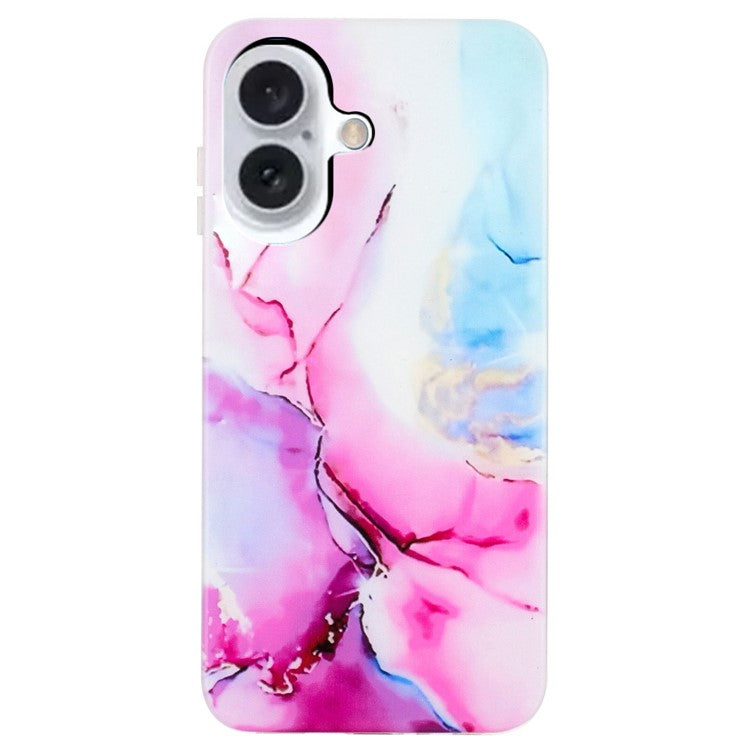 For iPhone 16 Plus Case Marble Pattern Anti-scratch TPU Soft Phone Cover - Pink  /  Blue