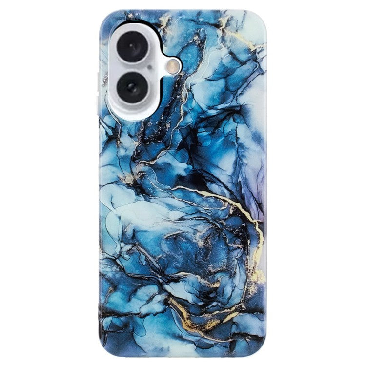 For iPhone 16 TPU Case Marble Pattern Print Protective Phone Cover - Grey