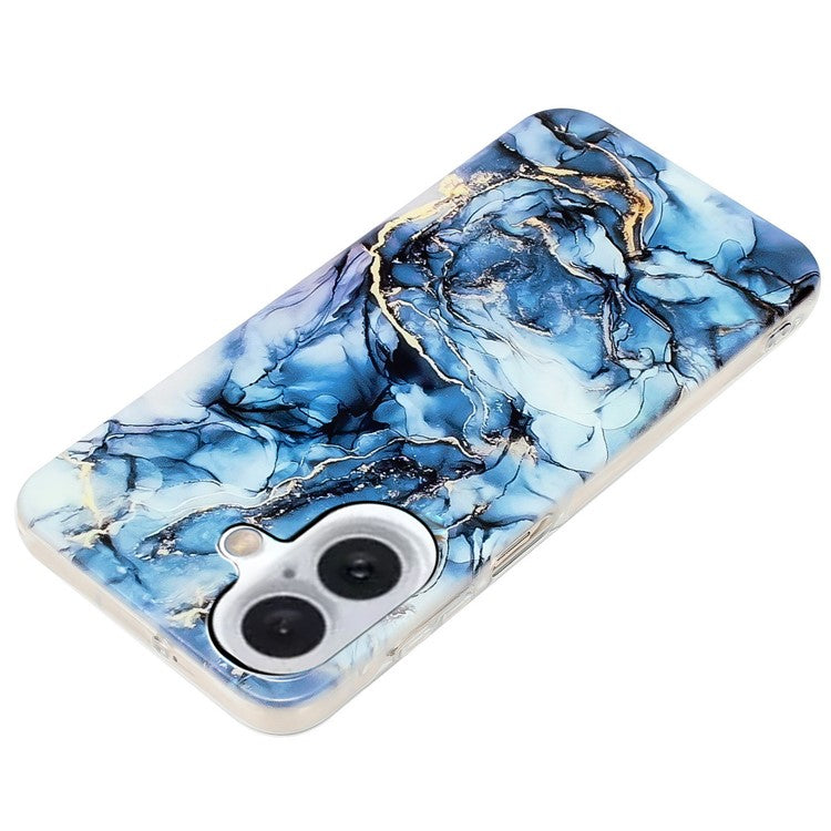 For iPhone 16 TPU Case Marble Pattern Print Protective Phone Cover - Grey