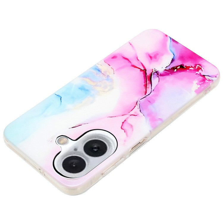 For iPhone 16 TPU Case Marble Pattern Print Protective Phone Cover - Pink / Blue
