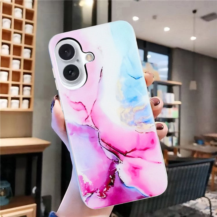For iPhone 16 TPU Case Marble Pattern Print Protective Phone Cover - Pink / Blue