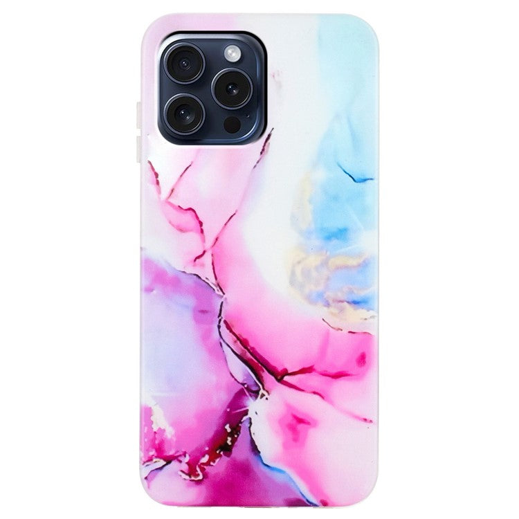 For iPhone 16 Pro Case Soft TPU Phone Cover Marble Pattern Printing - Pink / Blue