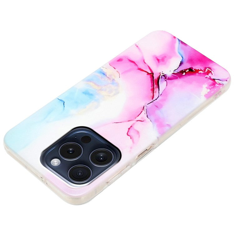 For iPhone 16 Pro Case Soft TPU Phone Cover Marble Pattern Printing - Pink / Blue