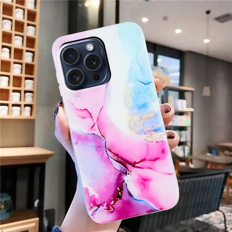 For iPhone 16 Pro Case Soft TPU Phone Cover Marble Pattern Printing - Pink / Blue