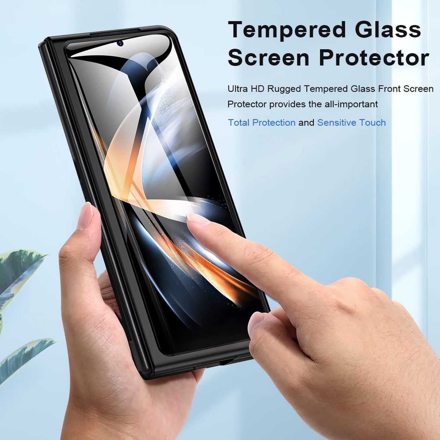 For Samsung Galaxy Z Fold6 5G Case Rhombus Grid Phone Cover with Tempered Glass Film - Black