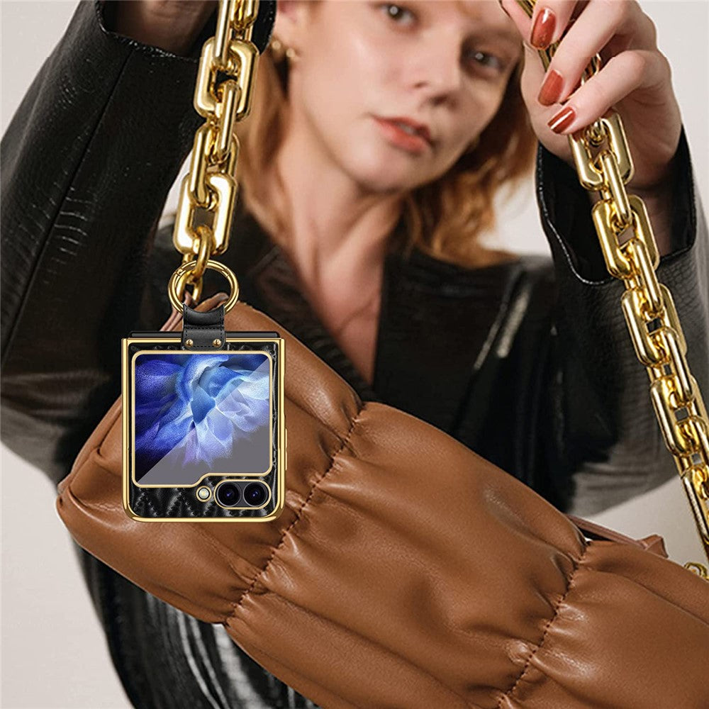 For Samsung Galaxy Z Flip7 FE 5G / Z Flip6 5G Case Rhombus Grid Phone Cover with Tempered Glass Film - White