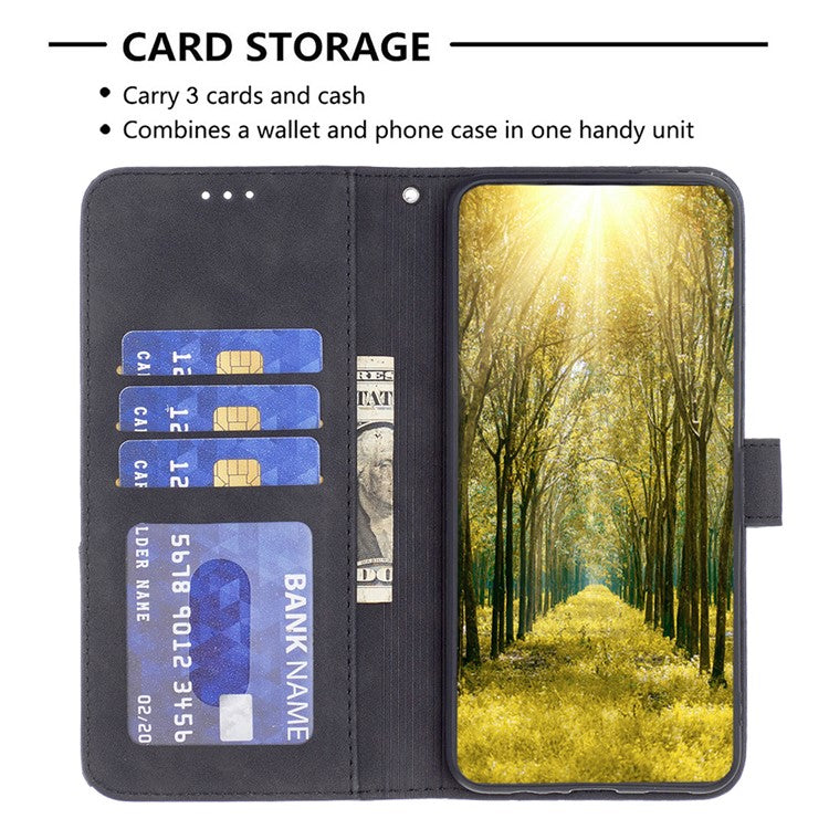 BINFEN COLOR For Samsung Galaxy M35 5G Phone Cases Wallet Stand Geometry Imprinted Leather Cover - Black