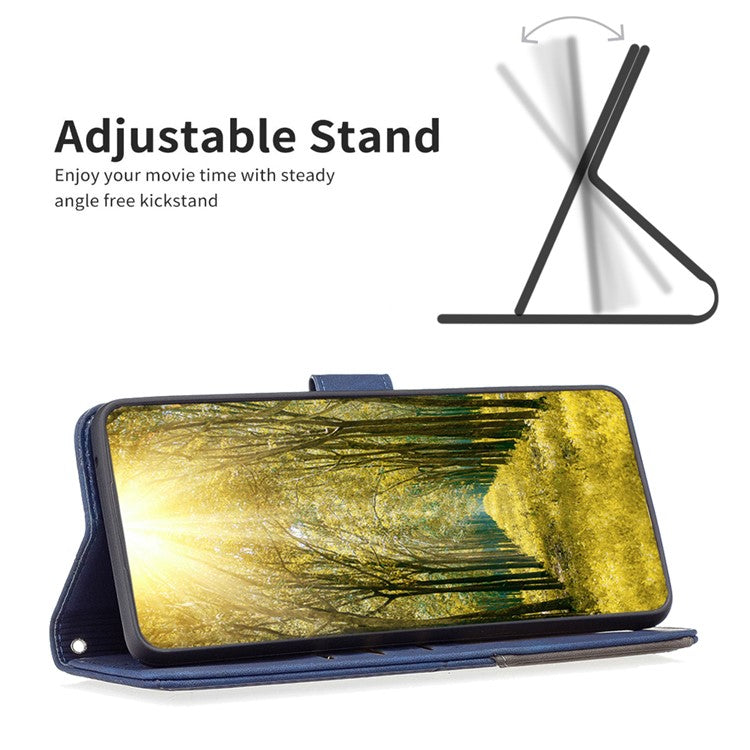 BINFEN COLOR For Samsung Galaxy M35 5G Phone Cases Wallet Stand Geometry Imprinted Leather Cover - Blue