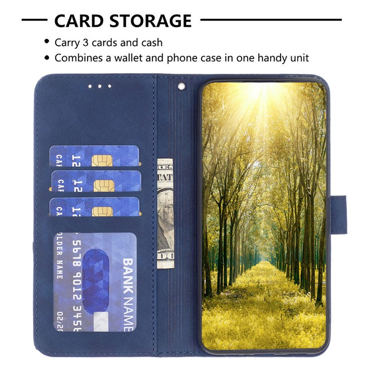 BINFEN COLOR For Samsung Galaxy M35 5G Phone Cases Wallet Stand Geometry Imprinted Leather Cover - Blue