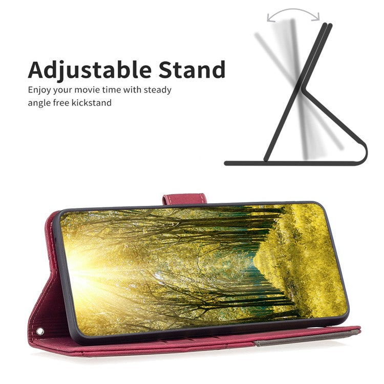 BINFEN COLOR For Samsung Galaxy M35 5G Phone Cases Wallet Stand Geometry Imprinted Leather Cover - Red