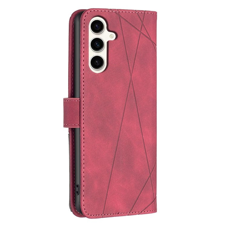 BINFEN COLOR For Samsung Galaxy M35 5G Phone Cases Wallet Stand Geometry Imprinted Leather Cover - Red