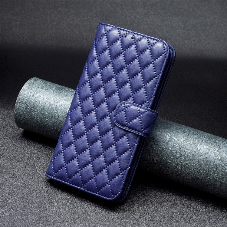 BINFEN COLOR BF Style-14 For Samsung Galaxy M35 5G Leather Phone Case Rhombus Grid Pattern - Blue