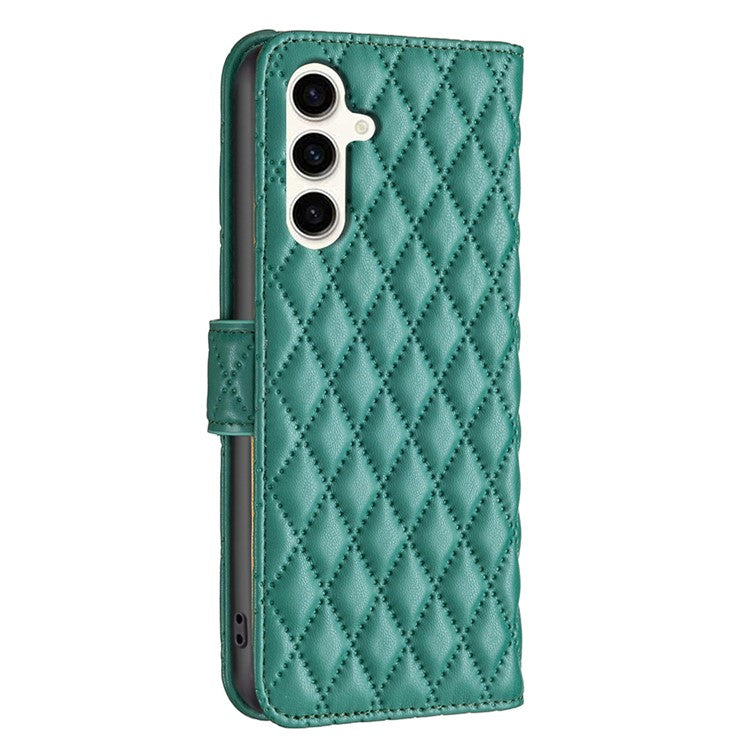 BINFEN COLOR BF Style-14 For Samsung Galaxy M35 5G Leather Phone Case Rhombus Grid Pattern - Green