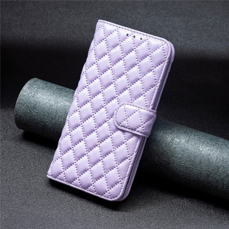 BINFEN COLOR BF Style-14 For Samsung Galaxy M35 5G Leather Phone Case Rhombus Grid Pattern - Purple