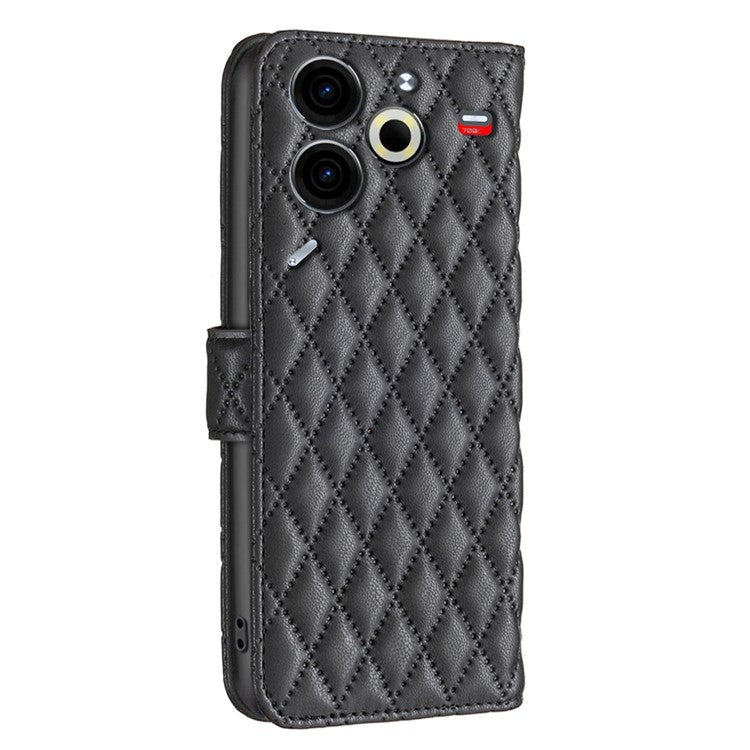 BINFEN COLOR BF Style-14 For TECNO Pova 6 Neo Case Rhombus PU Leather Wallet Cover - Black