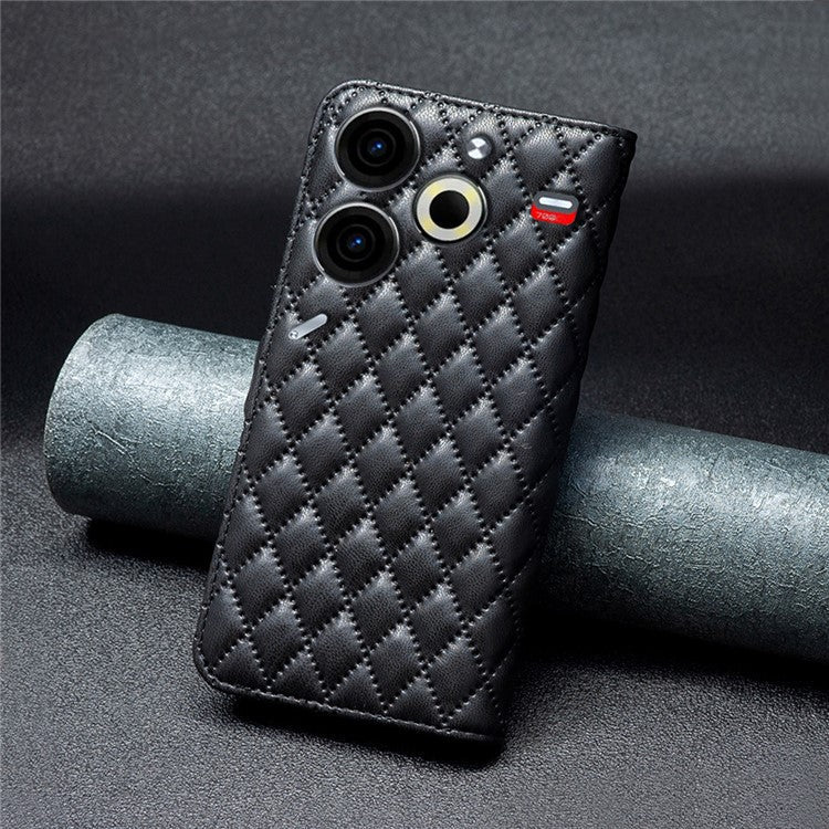 BINFEN COLOR BF Style-14 For TECNO Pova 6 Neo Case Rhombus PU Leather Wallet Cover - Black