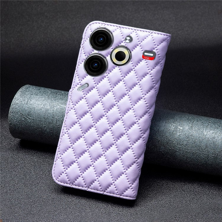 BINFEN COLOR BF Style-14 For TECNO Pova 6 Neo Case Rhombus PU Leather Wallet Cover - Purple