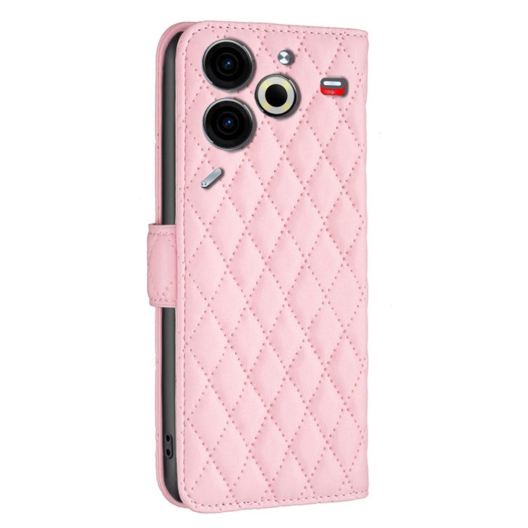 BINFEN COLOR BF Style-14 For TECNO Pova 6 Neo Case Rhombus PU Leather Wallet Cover - Pink