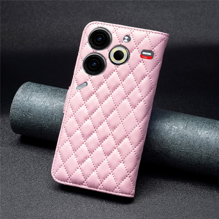 BINFEN COLOR BF Style-14 For TECNO Pova 6 Neo Case Rhombus PU Leather Wallet Cover - Pink